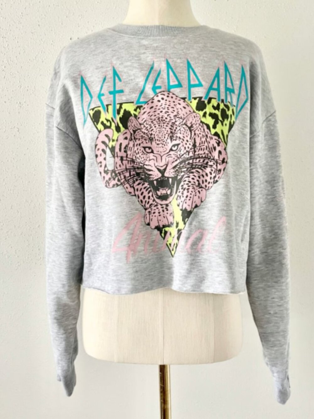 DEF LEPPARD Women's Size Medium Gray Cropped Loose Fit Graphic Soft Sweatshirt M